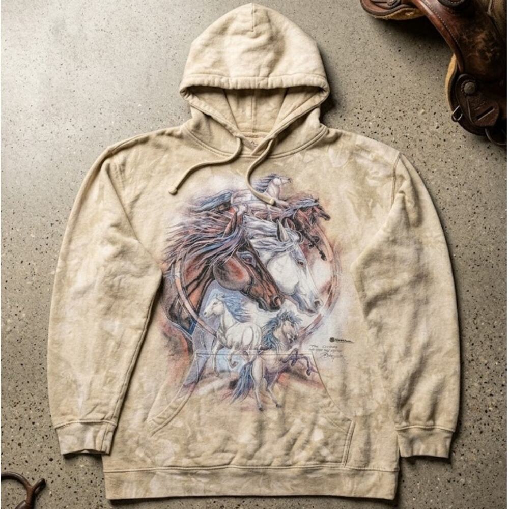 The Mountain Horses Tie Dye Hoodie Size Medium Y2K Grunge Graphic Sweatshirt